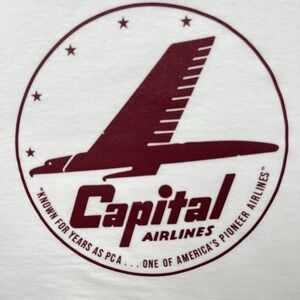 Retro 90s CAPITAL AIRLINES T-Shirt LARGE commercial plane 100 Cotton